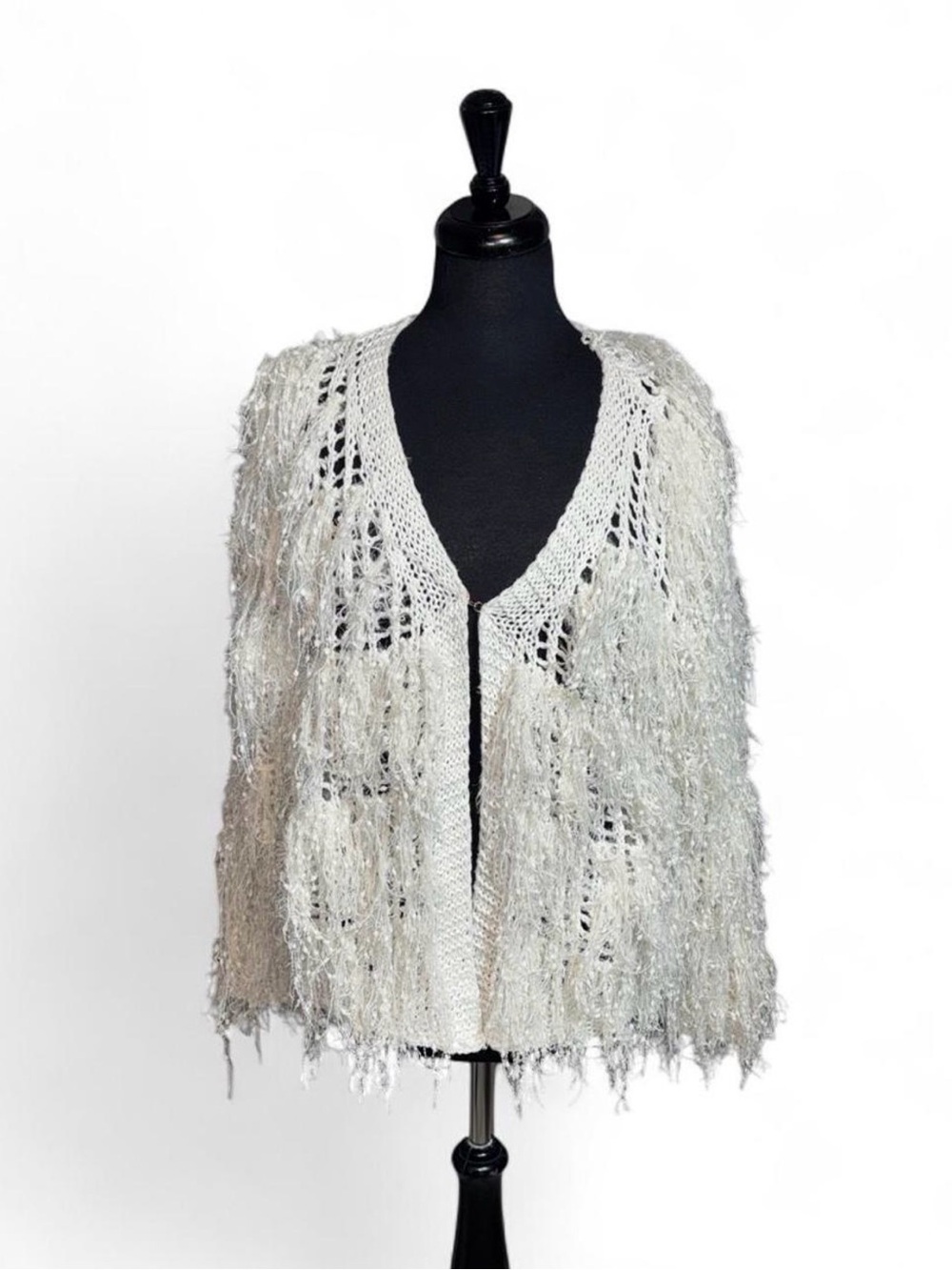 Ivory Fringe Open-Front Women’s Sweater Cardigan